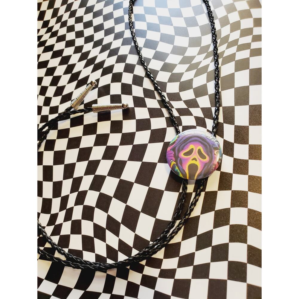 Horor inspired button style bolotie style necklace unique horror themed jewelry